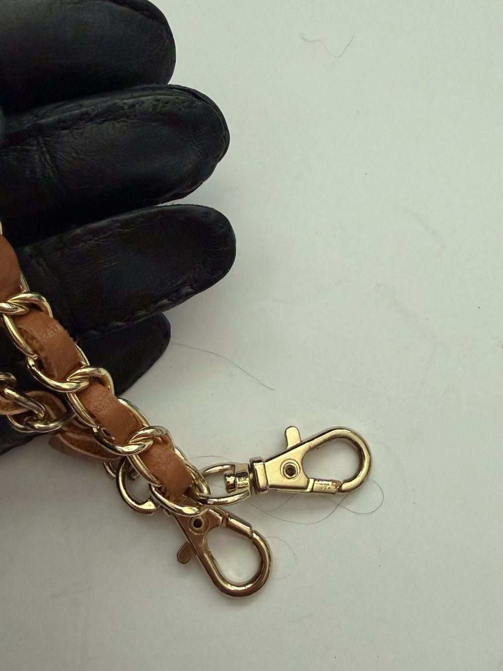 Gold Chain Shoulder Strap with Brown Leather Weave - Picture 3 of 3